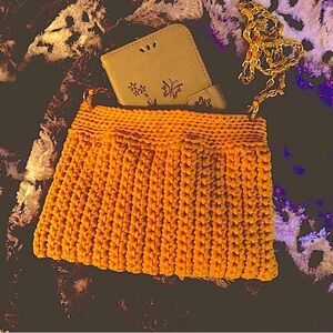Cell phone purse mini purse mustard color Handmade crocheted purse